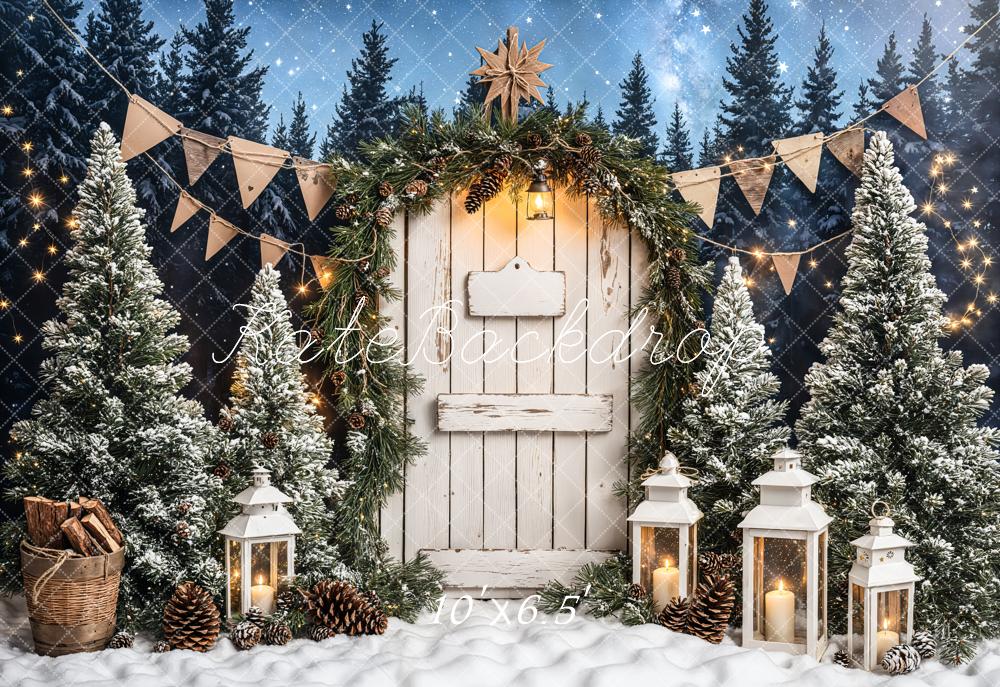 Kate Weihnachten Tür Tannenwald Lichter Fleece Hintergrund Entworfen von Emetselch