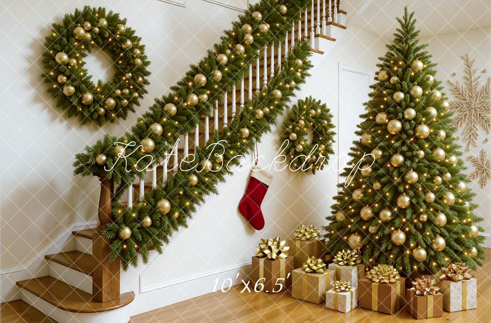 Kate Weihnachten Tannenbaum Geschenke Gold Hintergrund Entworfen von Mini MakeBelieve - Kate Backdrop.de