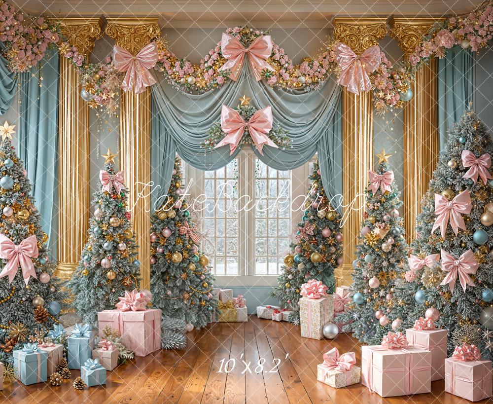 Kate Weihnachten Tannenbäume Geschenke Pastell Hintergrund Entworfen von Emetselch - Kate Backdrop.de