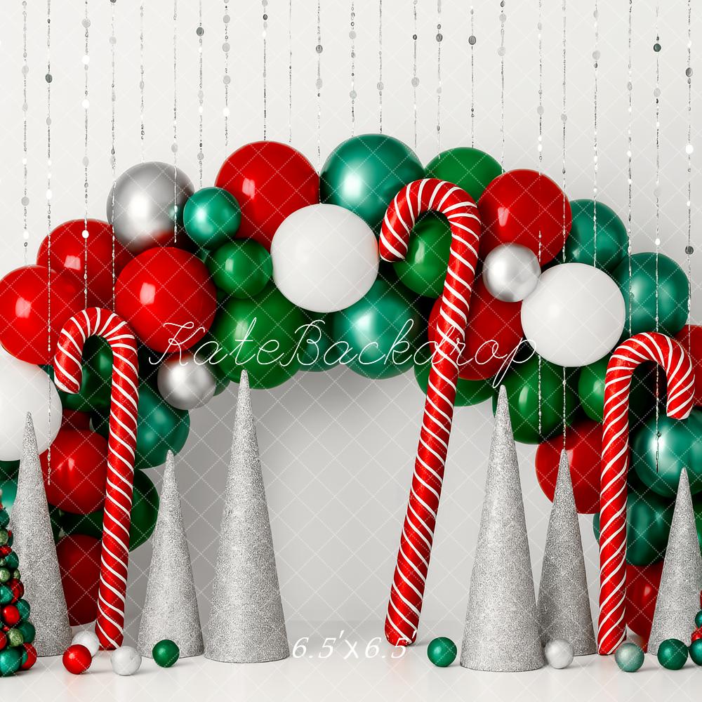 Kate Weihnachten Luftballons Zuckerstangen Glitzer Hintergrund Entworfen von Patty Roberts - Kate Backdrop.de