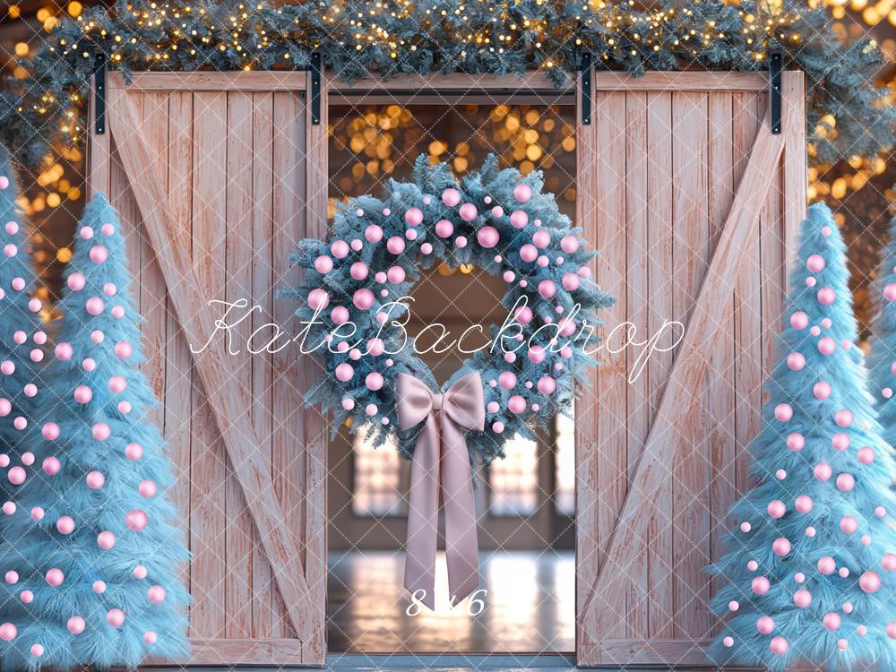 Kate Weihnachten Blaue Tannen Holztür Hintergrund Entworfen von Mini MakeBelieve - Kate Backdrop.de