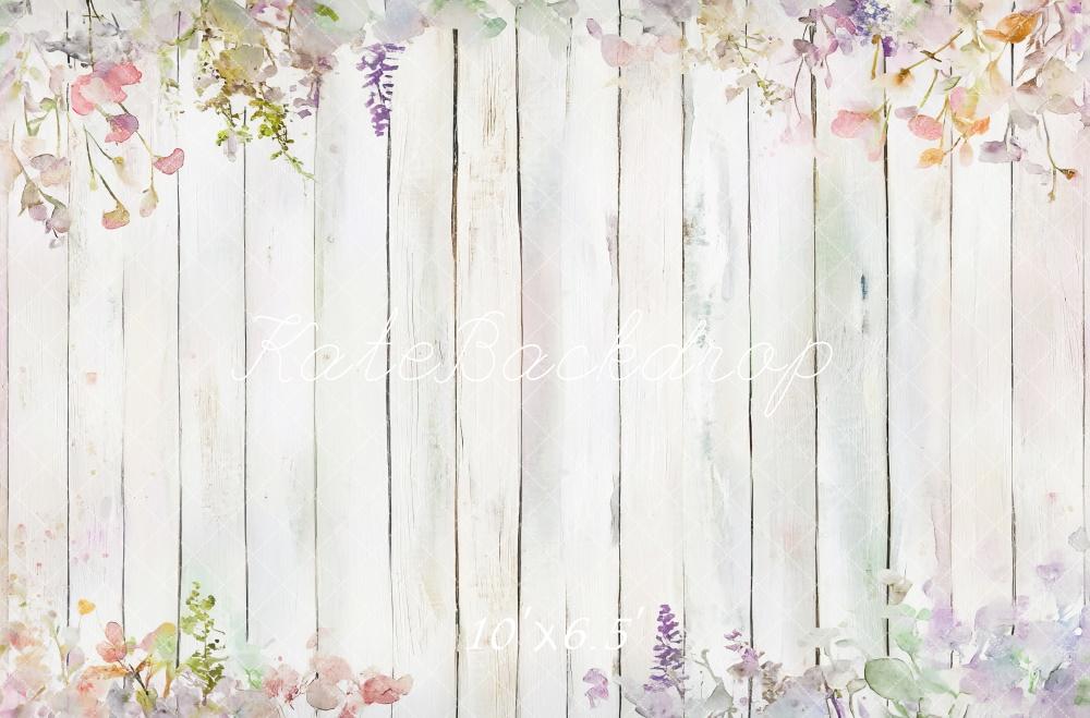Kate Blumen Holz Weiß Pastell Hintergrund Entworfen von Mini MakeBelieve - Kate Backdrop.de