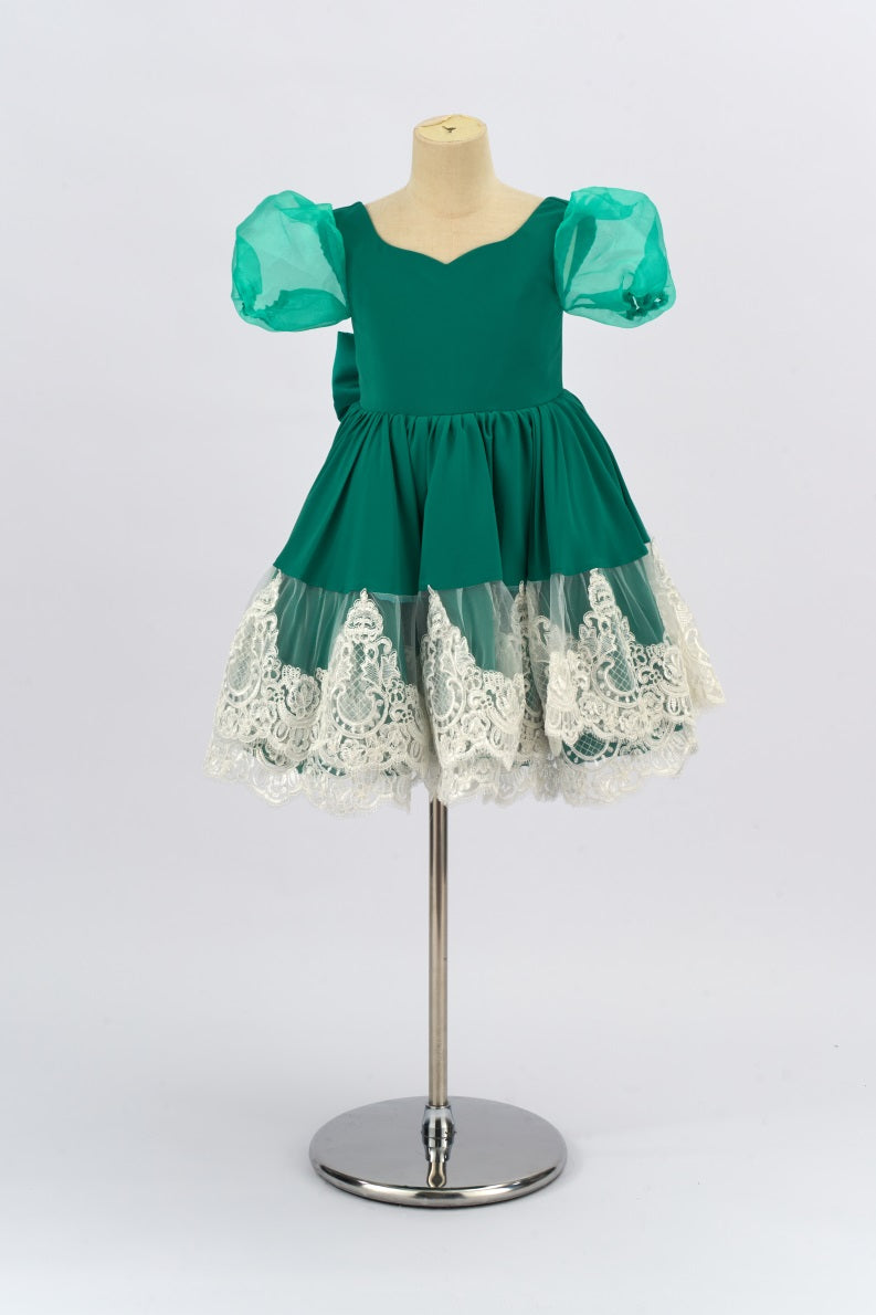 Kate Grüner Puffärmel Bogen Mädchen Kleid für Fotografie - Kate Backdrop.de