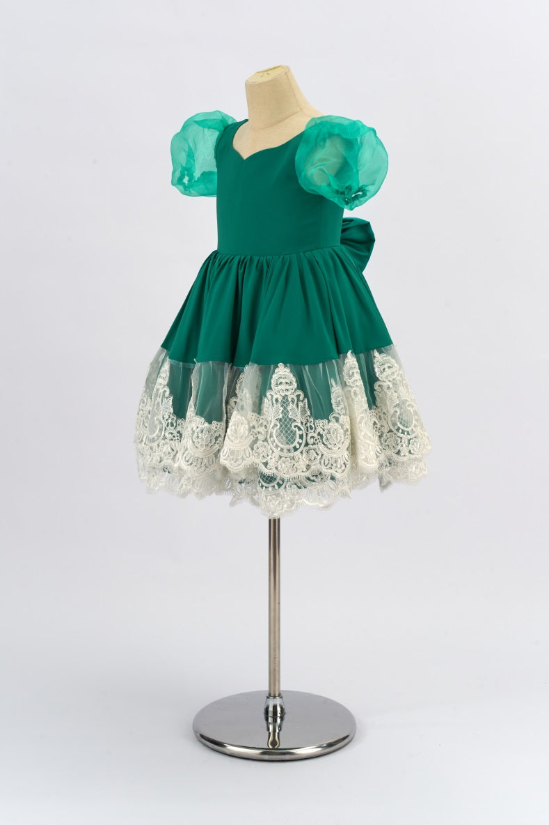 Kate Grüner Puffärmel Bogen Mädchen Kleid für Fotografie - Kate Backdrop.de