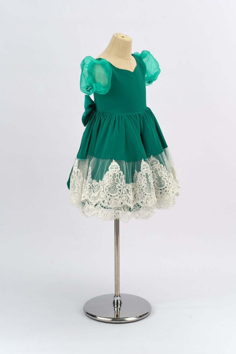 Kate Grüner Puffärmel Bogen Mädchen Kleid für Fotografie - Kate Backdrop.de