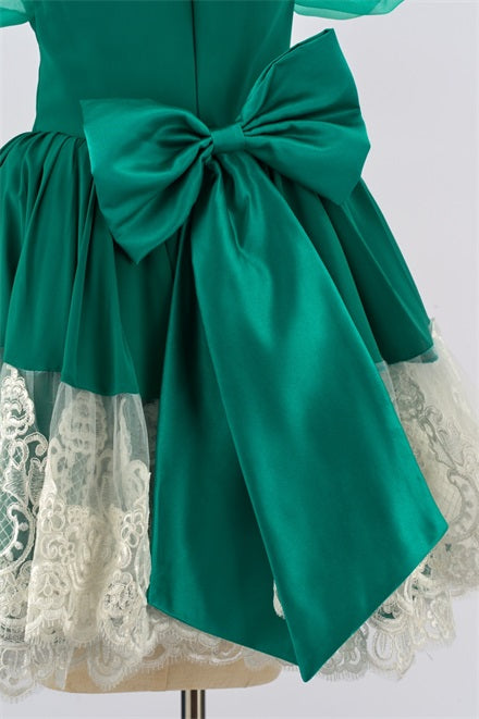 Kate Grüner Puffärmel Bogen Mädchen Kleid für Fotografie - Kate Backdrop.de
