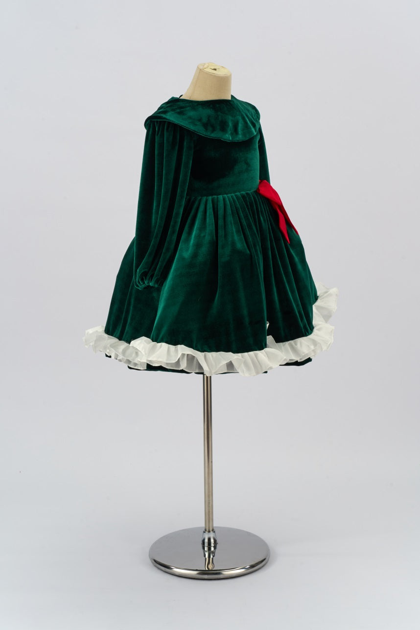 Kate Grüner Samt Langarm Schleife Kinder Kleid für Fotografie - Kate Backdrop.de
