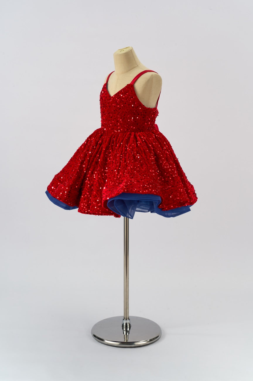 Kate Couture Samt Rot Pailletten Mädchen Kleid für Fotografie - Kate Backdrop.de
