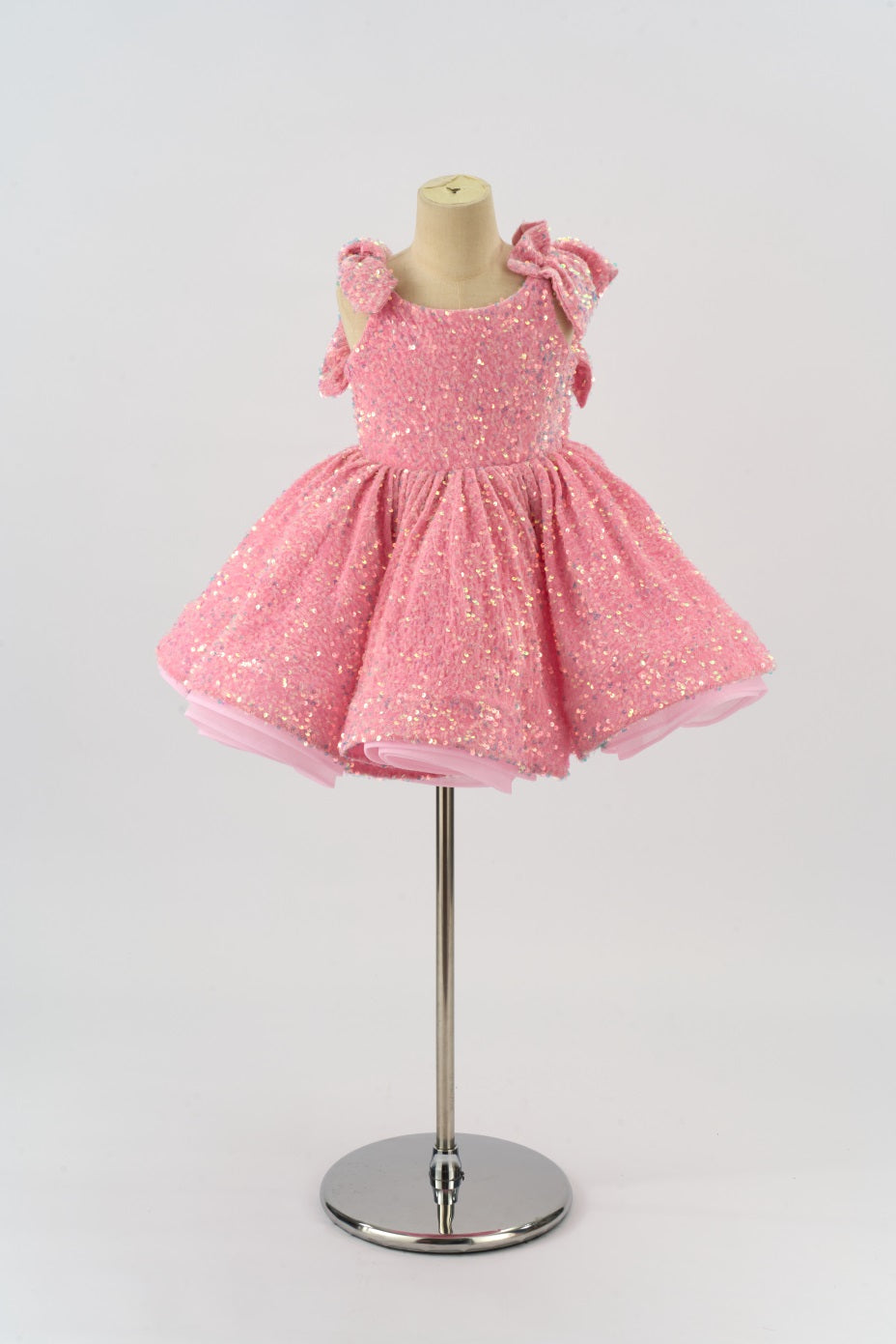 Kate Couture Samt Rosa Pailletten Schleife Schulter Mädchen Kleid für Fotografie - Kate Backdrop.de