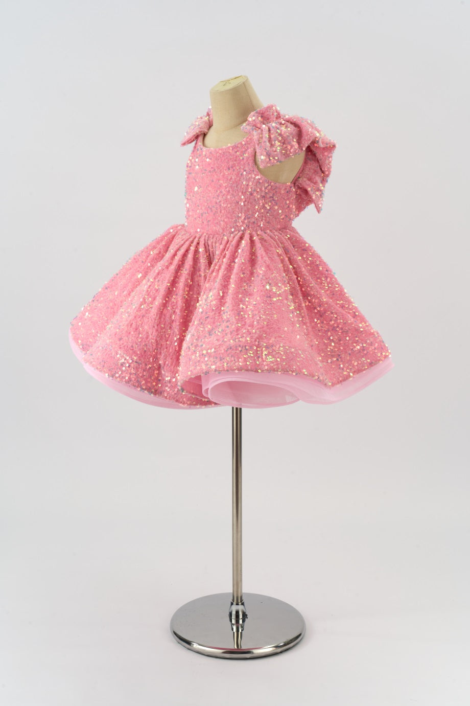 Kate Couture Samt Rosa Pailletten Schleife Schulter Mädchen Kleid für Fotografie - Kate Backdrop.de