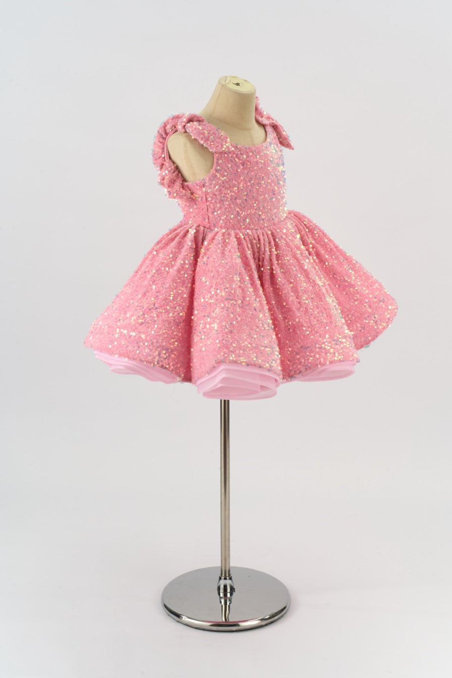 Kate Couture Samt Rosa Pailletten Schleife Schulter Mädchen Kleid für Fotografie - Kate Backdrop.de
