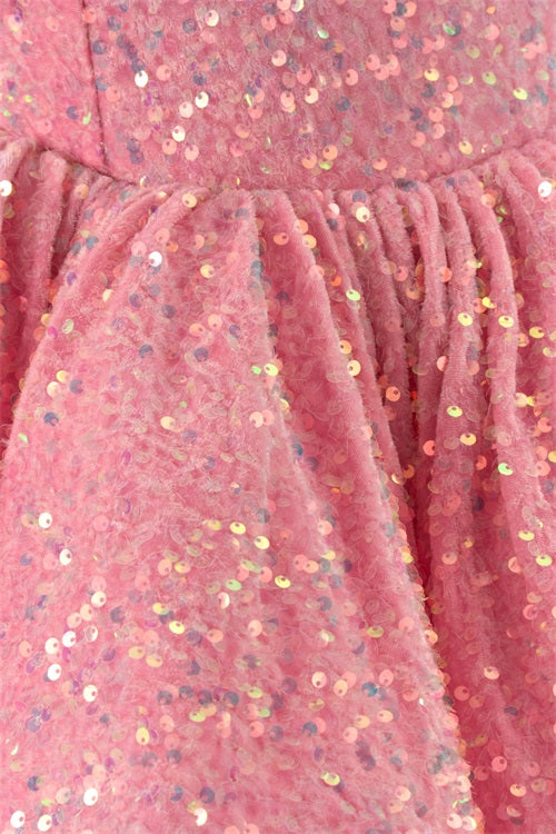 Kate Couture Samt Rosa Pailletten Schleife Schulter Mädchen Kleid für Fotografie - Kate Backdrop.de