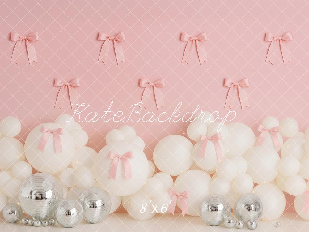 Kate Geburtstag Ballons Schleifen Rosa Hintergrund Entworfen von Patty Roberts - Kate Backdrop.de