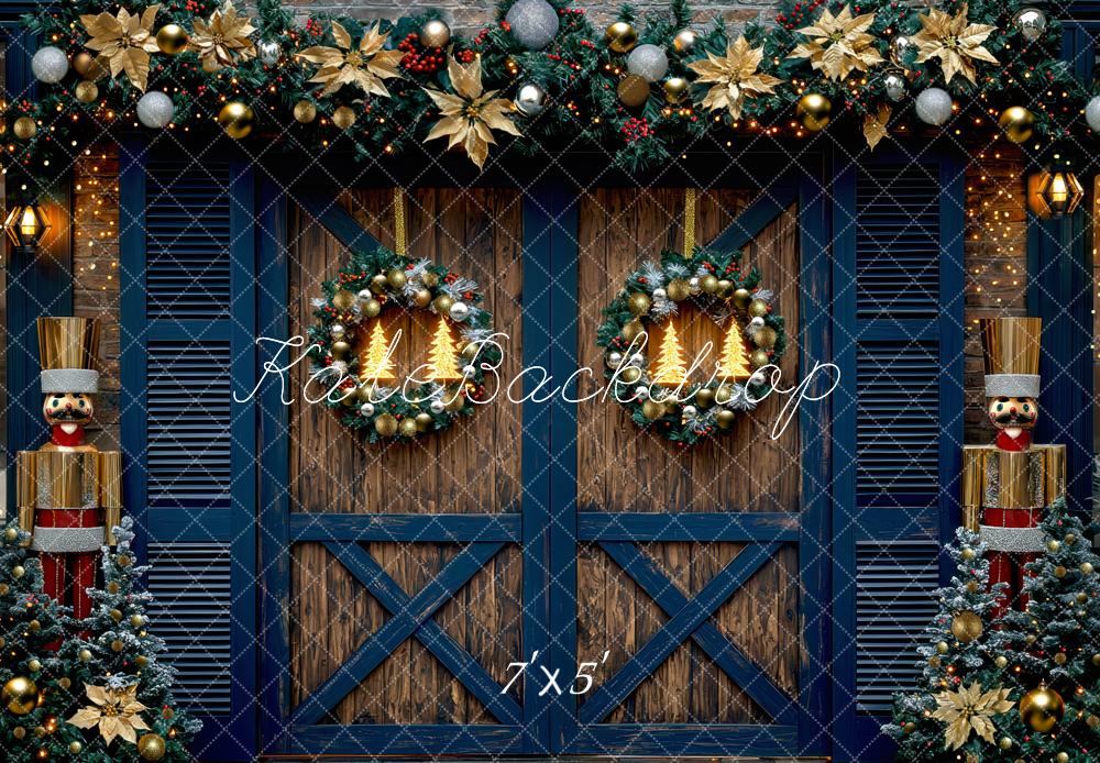 Kate Weihnachten Tür Nussknacker Kranz Blau Hintergrund Entworfen von Mini MakeBelieve - Kate Backdrop.de