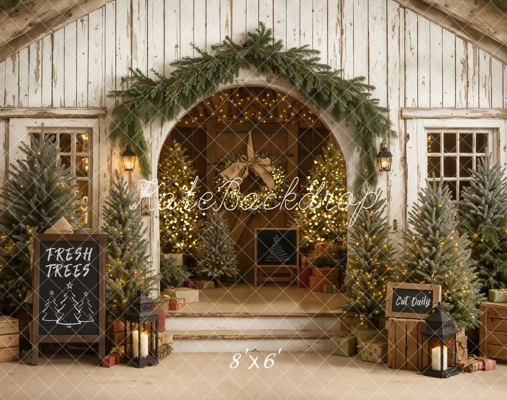 Kate Weihnachten Haus Tannenbäume Vintage Fleece Hintergrund Entworfen von Emetselch - Kate Backdrop.de