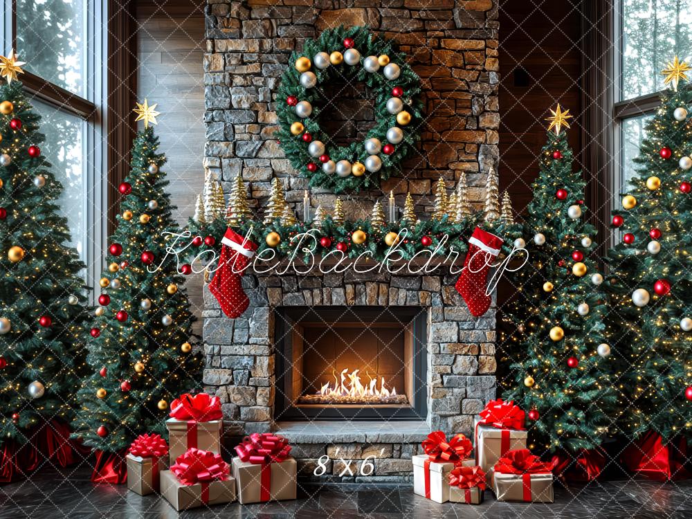 Kate Weihnachten Kamin Weihnachtsbaum Kranz Hintergrund Entworfen von Mini MakeBelieve - Kate Backdrop.de