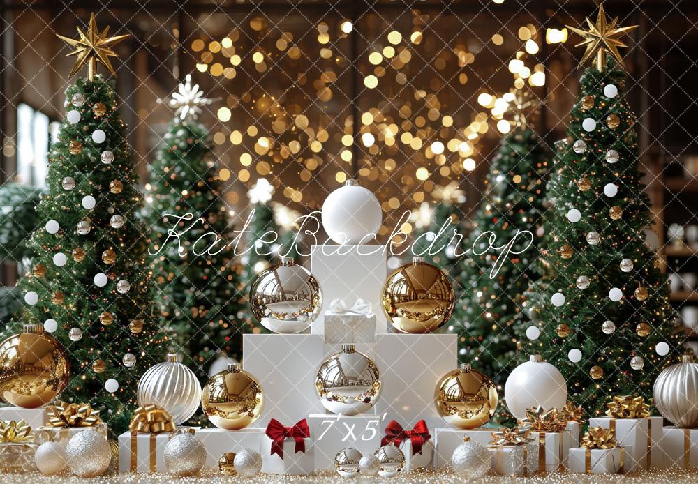 Kate Weihnachten Tannenbaum Kugeln Gold Hintergrund Entworfen von Mini MakeBelieve - Kate Backdrop.de