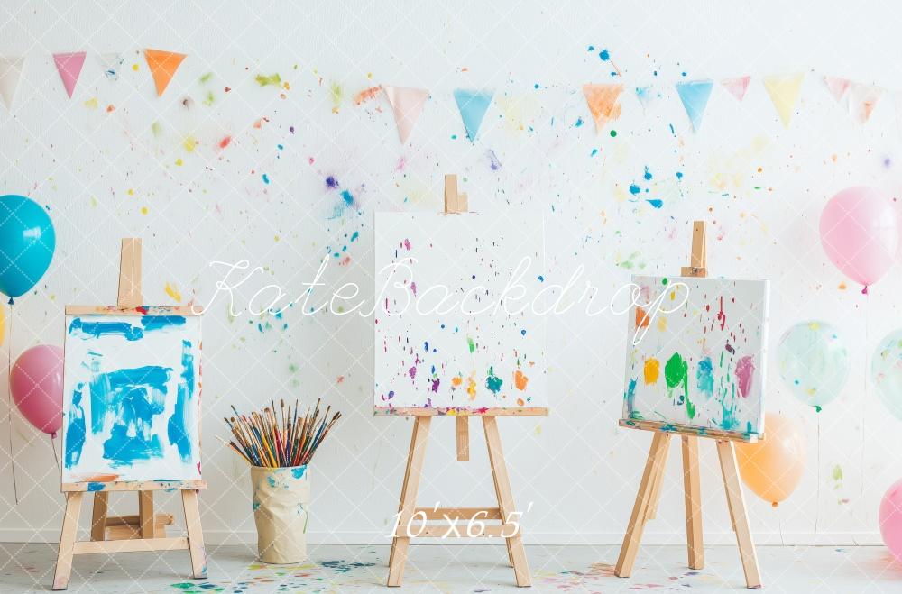 Kate Kinder Malerei Staffeleien Bunt Hintergrund Entworfen von Patty Roberts - Kate Backdrop.de
