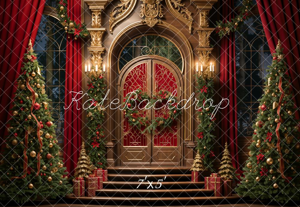 Kate Weihnachten Palast Tür Weihnachtsbäume Rot Hintergrund Entworfen von Emetselch