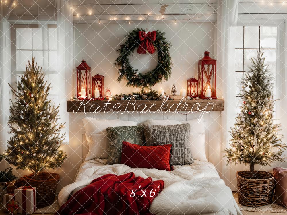 Kate Weihnachten Schlafzimmer Lichter Kranz Fleece Hintergrund Entworfen von Emetselch - Kate Backdrop.de