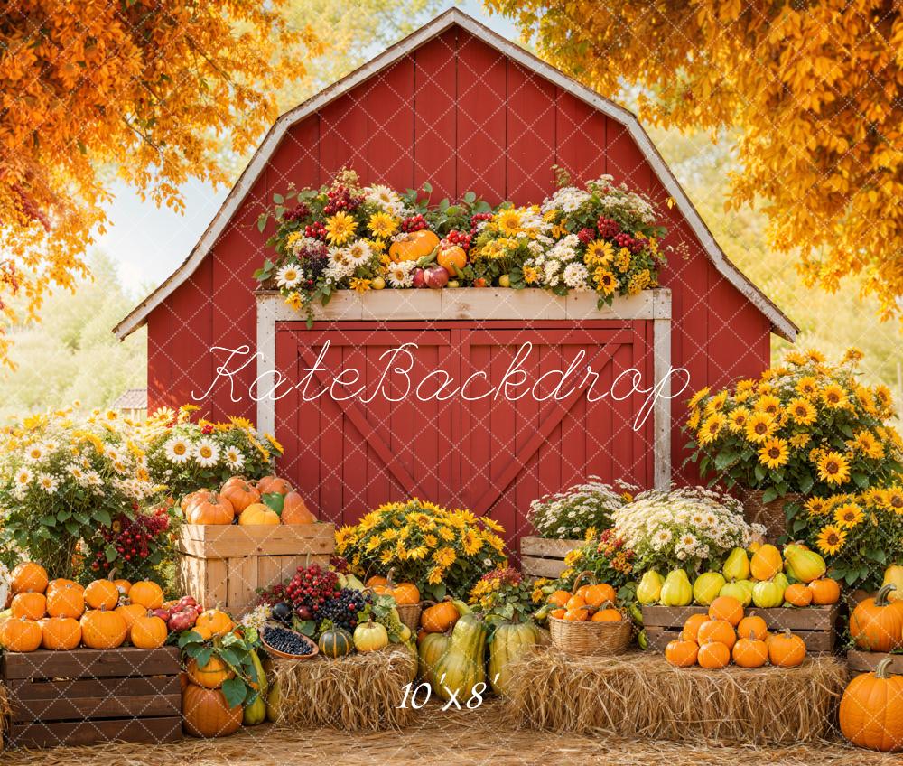 Kate Herbst Scheune Kürbisse Blumen Fleece Hintergrund Entworfen von Emetselch - Kate Backdrop.de