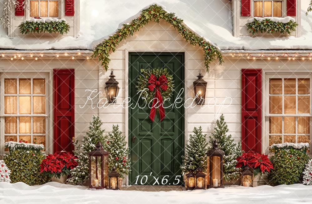 Kate Weihnachten Haustür Kranz Schnee Fleece Hintergrund Entworfen von Emetselch - Kate Backdrop.de