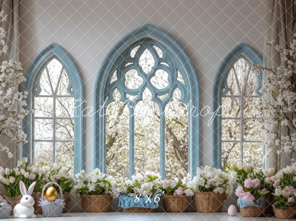 Kate Ostern Fenster Blumen Pastell Hintergrund Entworfen von Mini MakeBelieve - Kate Backdrop.de