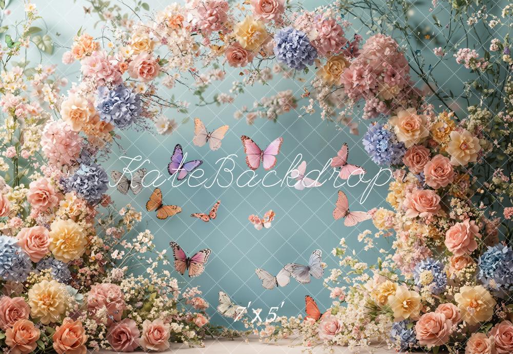 Kate Frühling Blumenbogen Schmetterlinge Pastell Hintergrund Entworfen von Emetselch
