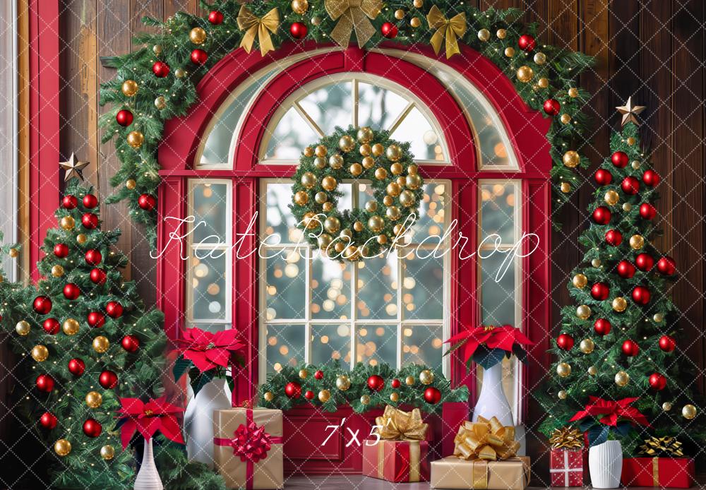 Kate Weihnachten Fenster Tannenbäume Geschenkboxen Hintergrund Entworfen von Mini MakeBelieve - Kate Backdrop.de
