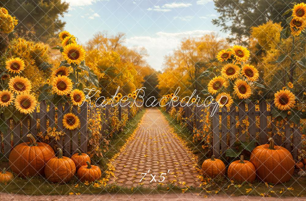 Kate Herbst Sonnenblumen Kürbisse Natur Hintergrund Entworfen von Emetselch - Kate Backdrop.de