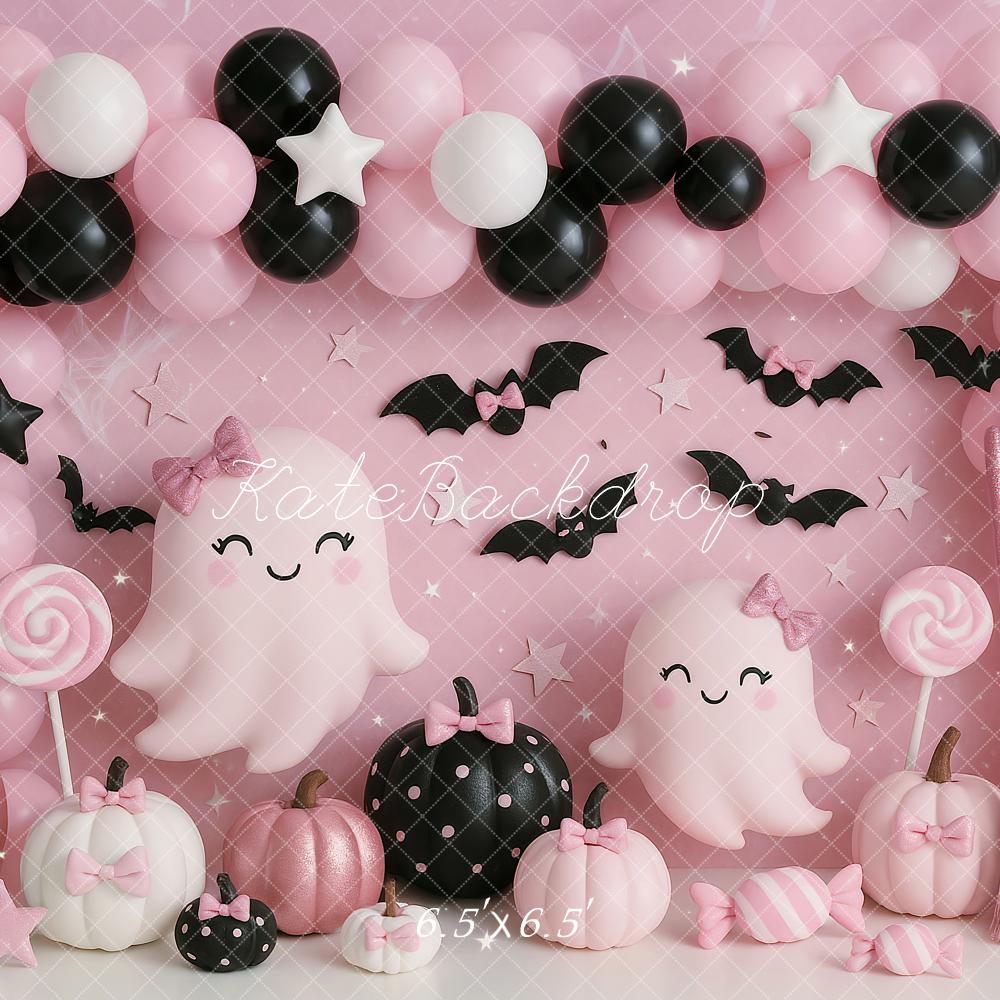 Kate Halloween Geister Ballons Rosa Hintergrund Entworfen von Ashley Paul - Kate Backdrop.de