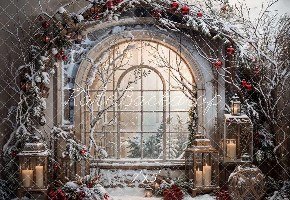 Kate Weihnachten Fenster Schnee Vintage Hintergrund Entworfen von Emetselch - Kate Backdrop.de
