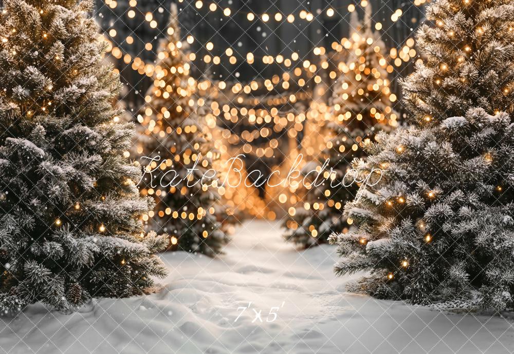 Kate Weihnachten Tannen Schnee Lichter Hintergrund Entworfen von Emetselch - Kate Backdrop.de