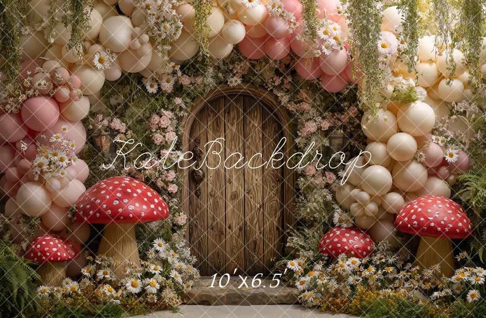 Kate Märchen Tür Ballons Pilze Blumen Hintergrund Entworfen von Ashley Paul