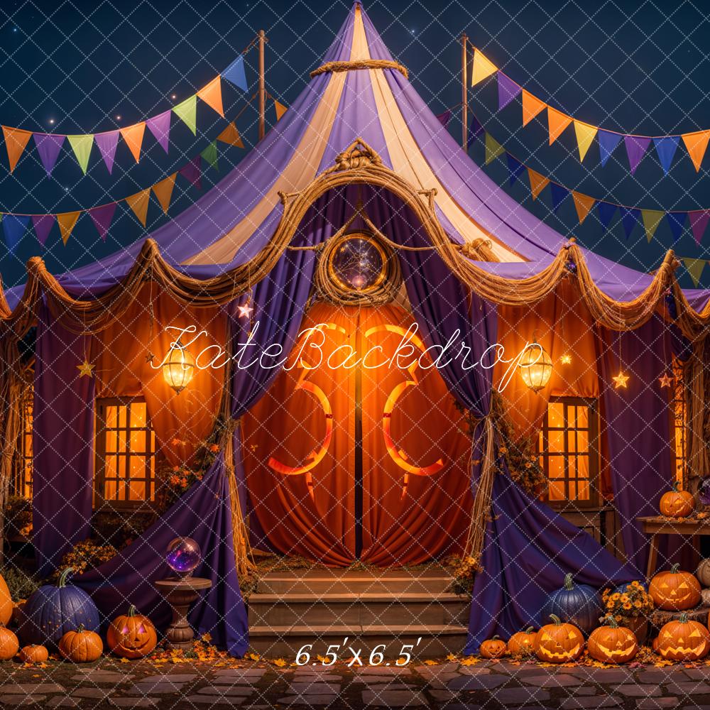 Kate Halloween Zirkuszelt Kürbisse Lichter Hintergrund Entworfen von Emetselch - Kate Backdrop.de