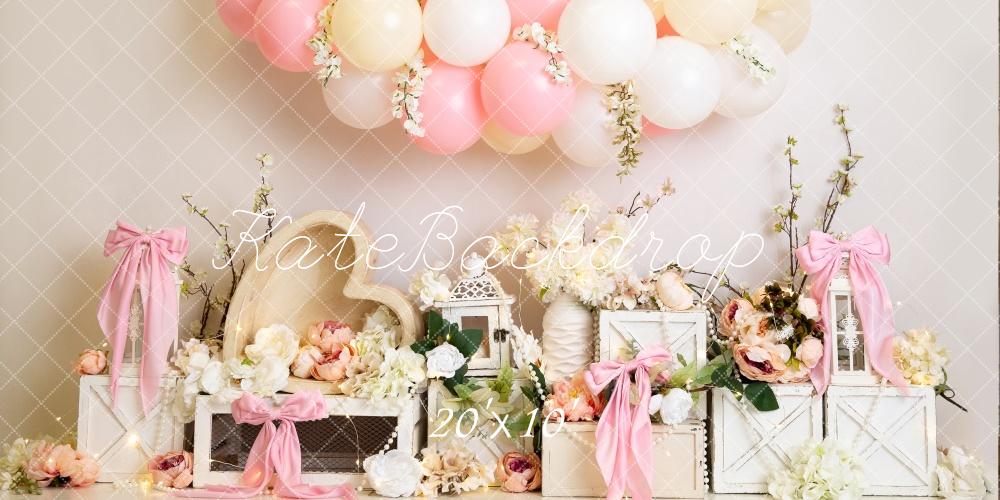 Kate Blumen Ballons Holzkisten Romantisch Hintergrund Entworfen von Megan Leigh - Kate Backdrop.de