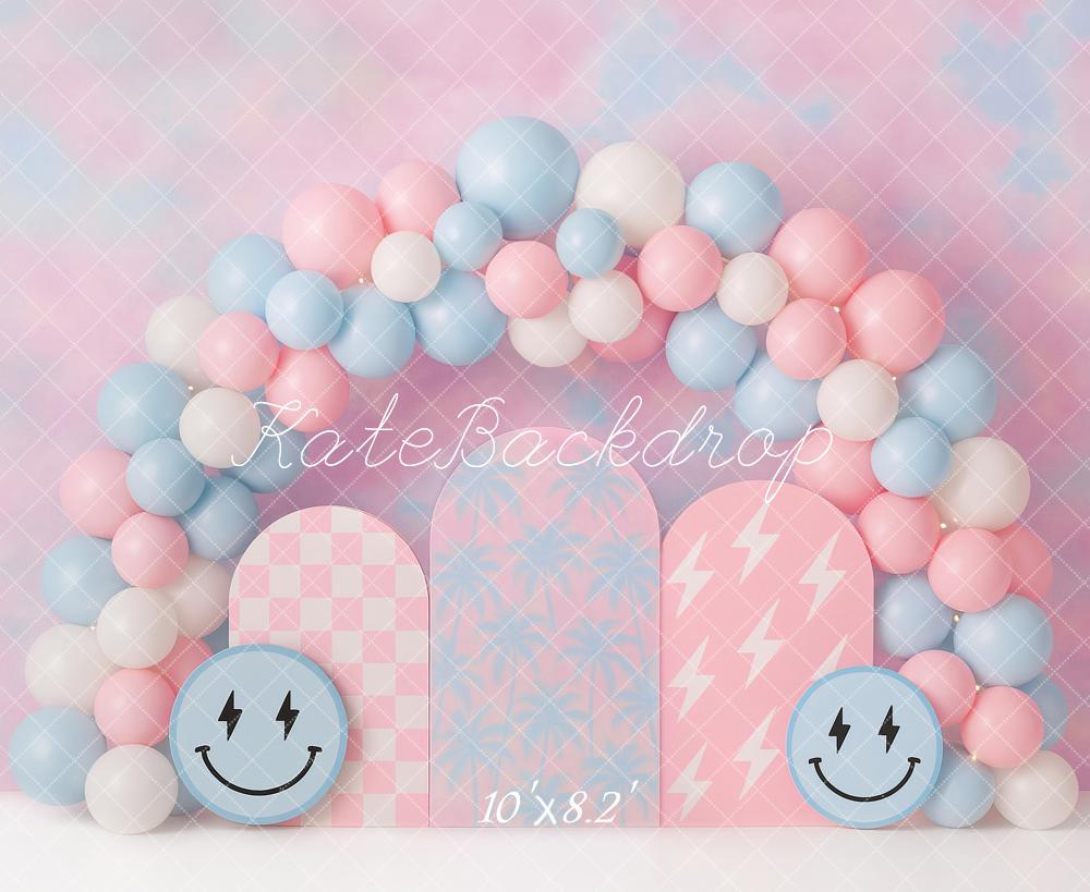 Kate Kinder Ballonbogen Smiley Pastell Hintergrund Entworfen von Ashley Paul - Kate Backdrop.de