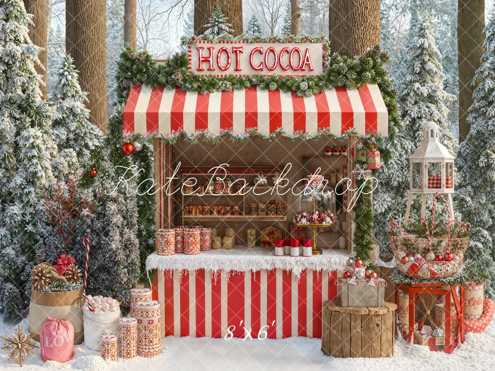 Kate Weihnachten Heiße Schokolade Stand Schnee Wald Fleece Hintergrund Entworfen von Emetselch - Kate Backdrop.de