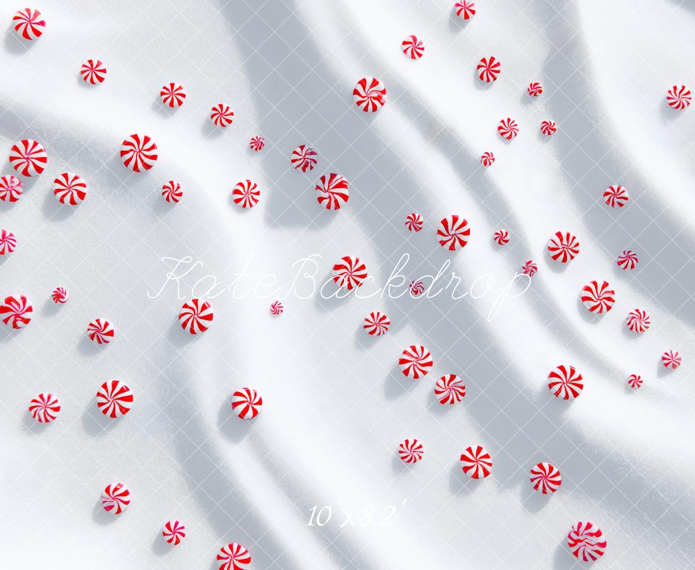 Kate Weihnachten Pfefferminz Bonbons Weiß Hintergrund Entworfen von Patty Roberts - Kate Backdrop.de