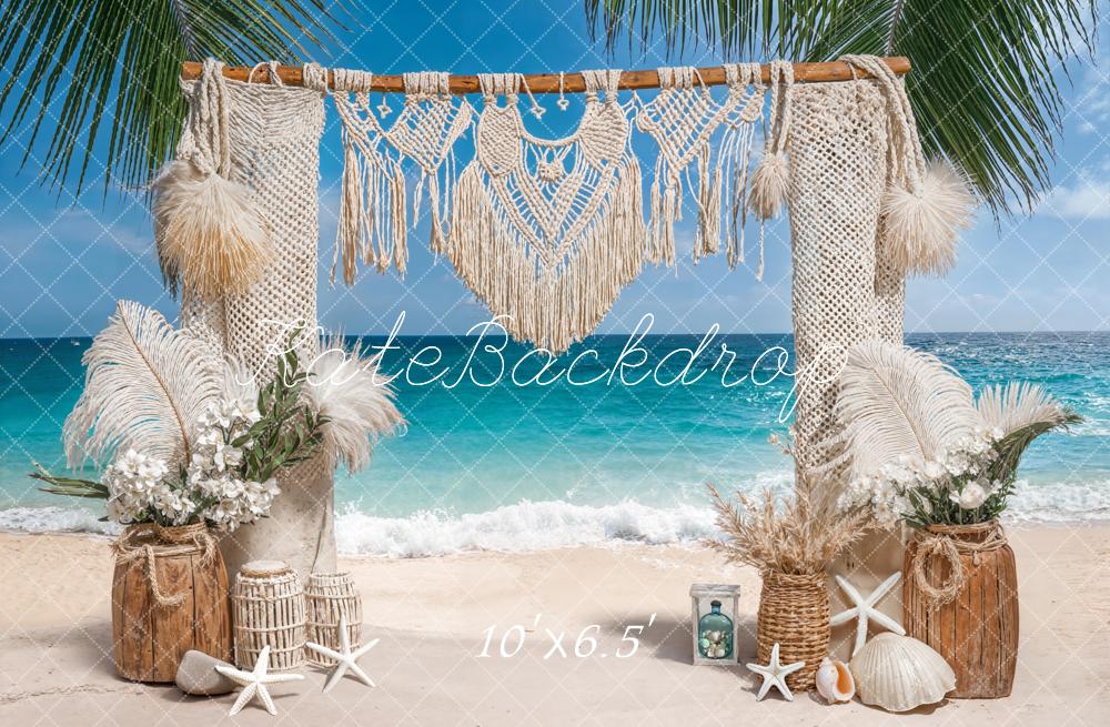 Kate Boho Strand Makramee Palmen Creme Fleece Hintergrund Entworfen von Emetselch - Kate Backdrop.de