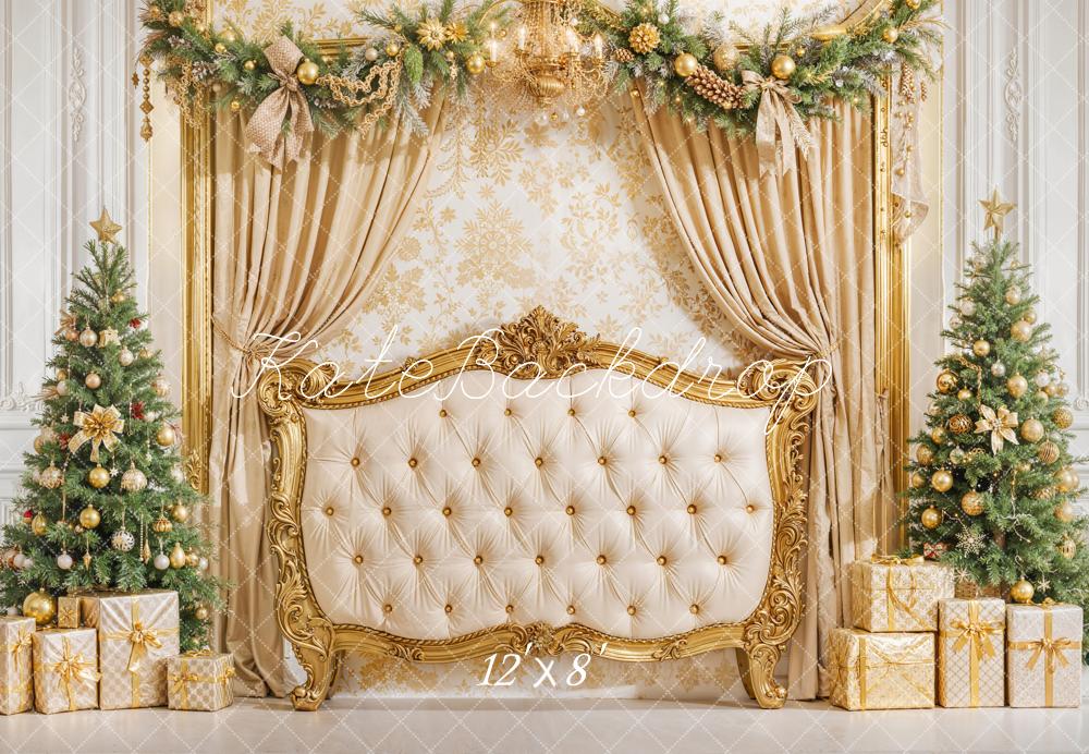 Kate Weihnachten Geschenke Weihnachtsbaum Gold Fleece Hintergrund Entworfen von Emetselch - Kate Backdrop.de