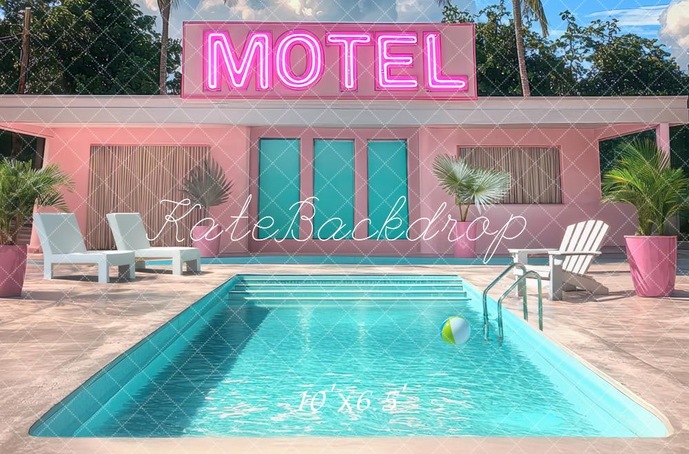 Kate Motel Pool Palmen Pink Hintergrund Entworfen von Mini MakeBelieve - Kate Backdrop.de