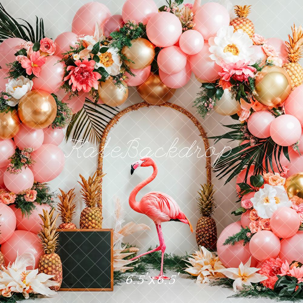 Kate Sommer Flamingo Ballons Blumen Pink Hintergrund Entworfen von Emetselch - Kate Backdrop.de