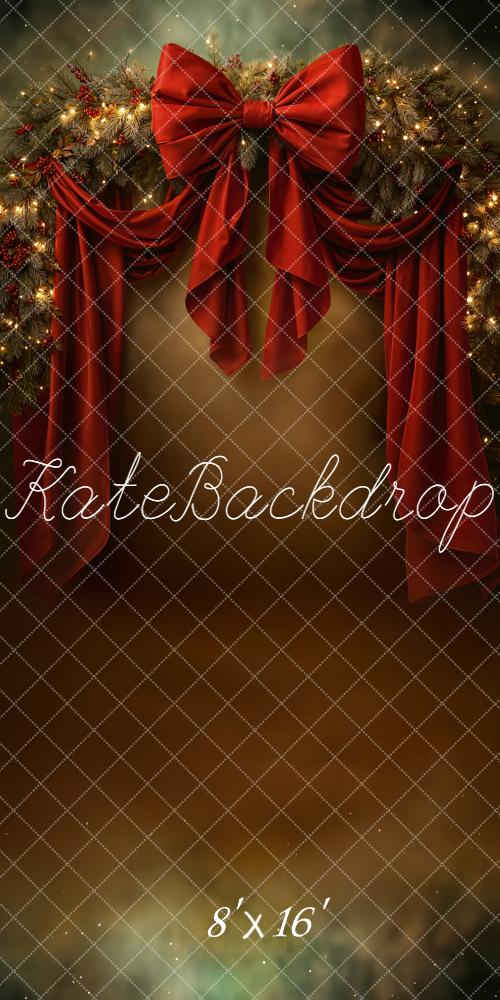 Kate Kombi Weihnachten Tannenzweige Rote Schleife Braun Hintergrund Entworfen von Chain - Kate Backdrop.de