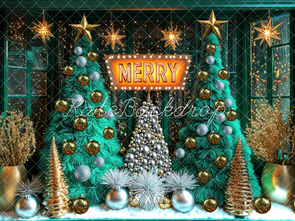 Kate Weihnachten Tannenbäume Kugeln Gold Hintergrund Entworfen von Mini MakeBelieve - Kate Backdrop.de