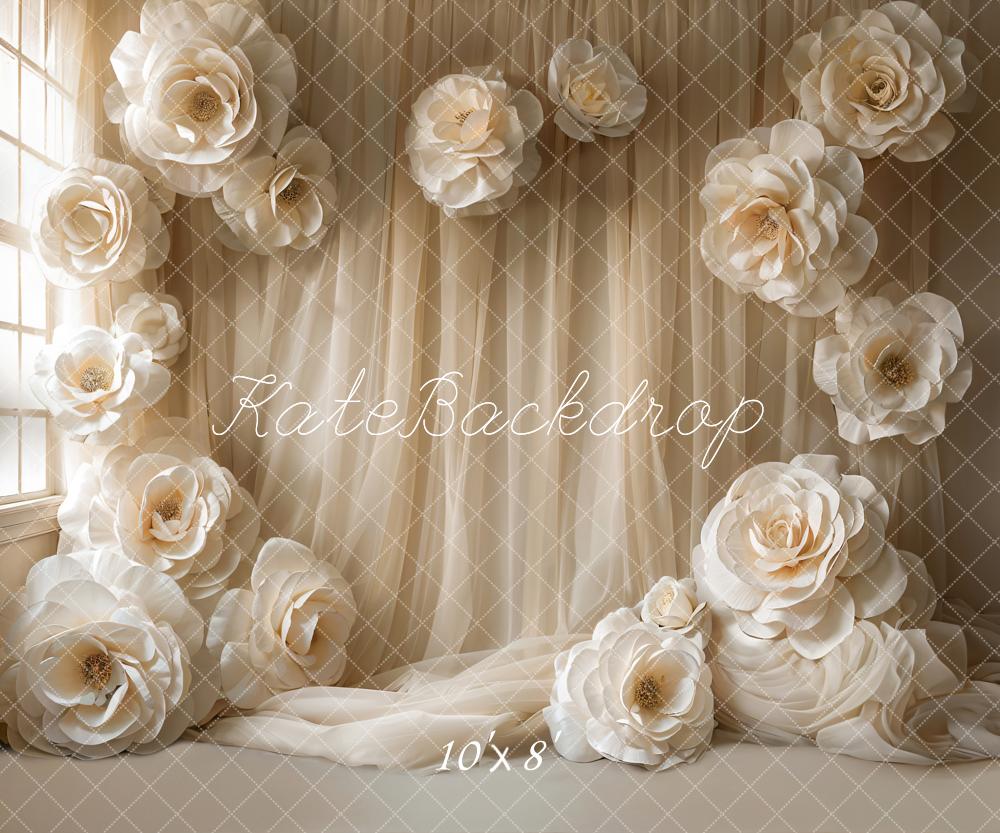 Kate Hochzeit Große Blumen Cream Hintergrund Entworfen von Emetselch - Kate Backdrop.de
