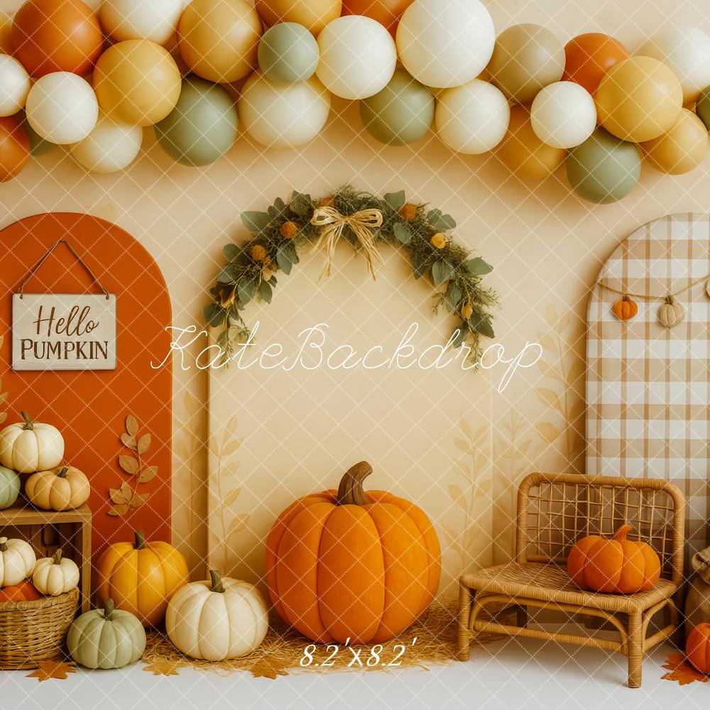 Kate Herbst Kürbis Ballonbogen Rustic Hintergrund Entworfen von Patty Roberts - Kate Backdrop.de