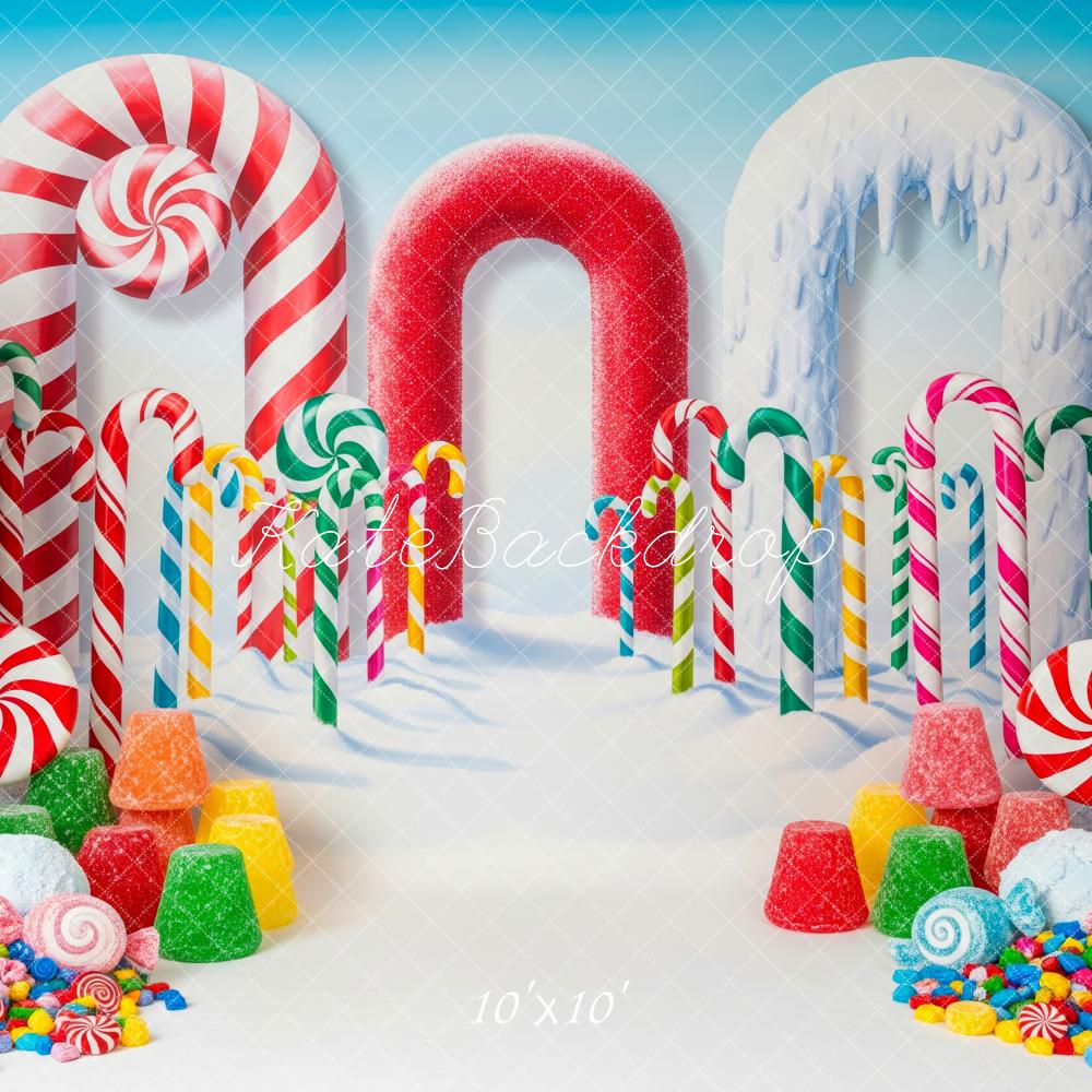 Kate Weihnachten Zuckerstangen Bonbons Bunt Hintergrund Entworfen von Patty Roberts - Kate Backdrop.de