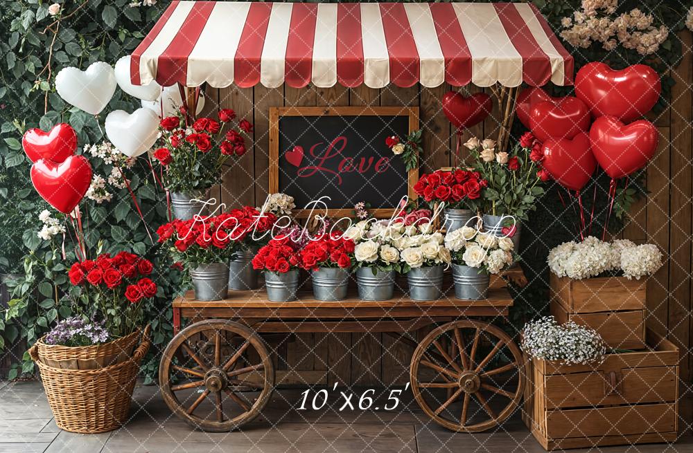 Kate Valentinstag Blumenwagen Herzballons Romantisch Fleece Hintergrund Entworfen von Emetselch - Kate Backdrop.de