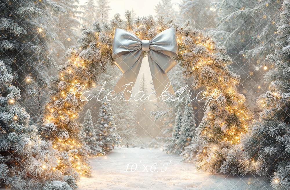 Kate Weihnachten Winterwald Lichterbogen Silber Fleece Hintergrund Entworfen von Emetselch - Kate Backdrop.de
